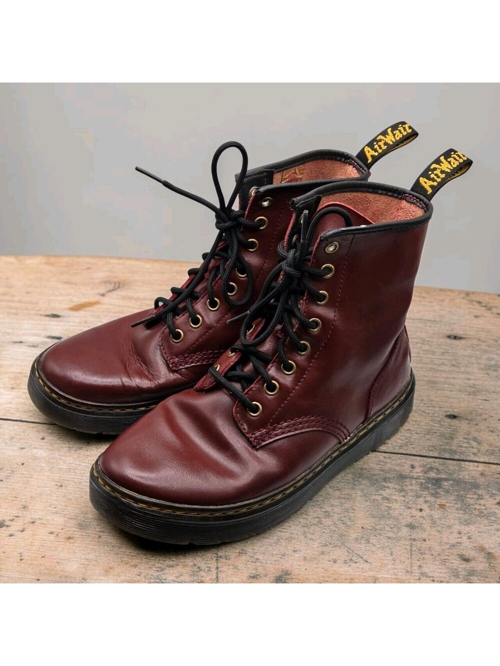 Dr Martens Zavala Combat Boots Maroon Red Leather Womens 8 MENS 7 UK6 39 Ankle
